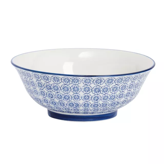 Porcelain Salad Bowl China Fruit Food Serving - Blue Flower - 203mm