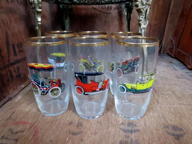 Vintage Car Glasses Glass Tumbler Set Tot Automobile Classic Cars Motoring 1970s 2