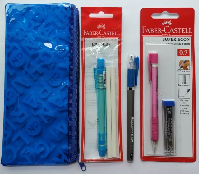 Pink 0.7 Faber-Castell Super Econ Mech Pencil sets,FREE Poly Zipper Pencil Case