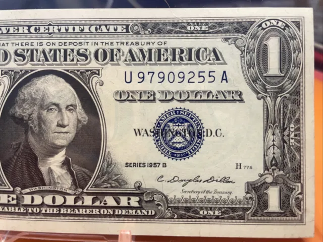 WOW  1957B  $1 Dollar Silver Certificate (Blue Seal) Block U-A , Uncirculated