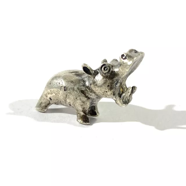 vintage solid silver hippopotamus miniature ,  hallmarked italian figurine