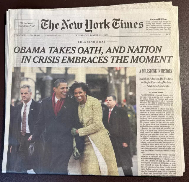 New York Times Newspaper January 21, 2009  Barack Obama Takes Oath 1/21/09 New