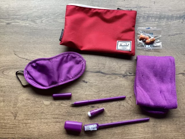 Virgin Atlantic Herschel red washbag & purple accessories