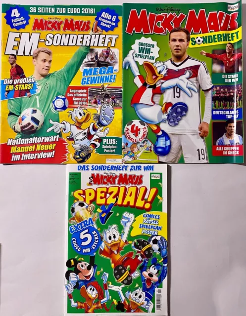 3x MICKY MAUS Sonderhefte, Fussball WM 2014 + EM 2016 mit Spielplan + Poster ★