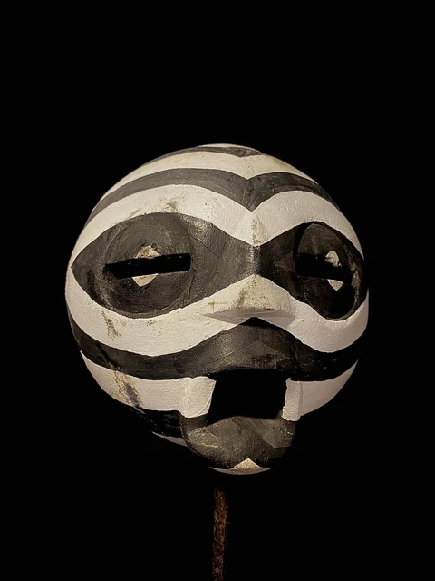 African Tribal Face Mask Wood Hand Carved Vintage Wall Hanging Mask Baluba-4765