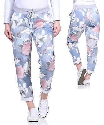 ITALY Damen Hose Sweat Baggy JogPants Freizeithose Blumen Punkte All Over Prints 
