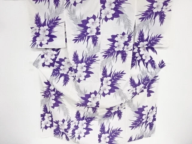 46113# Japanese Kimono / Antique Yukata / Cotton / Koubai / Floral Plants