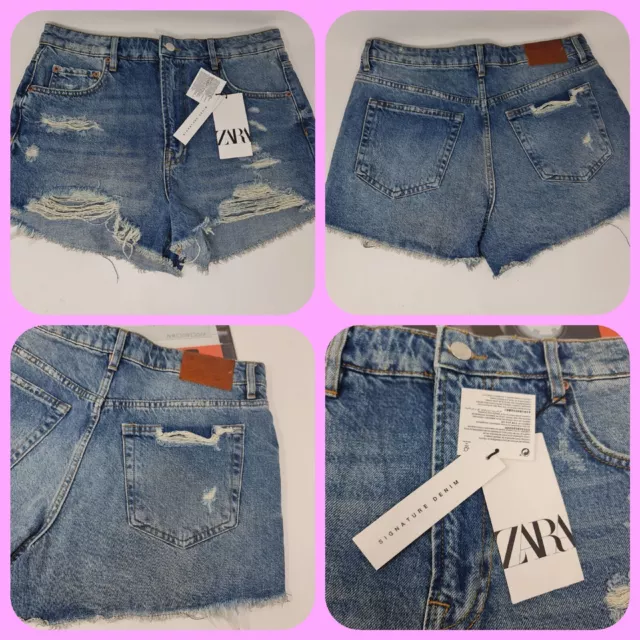 zara demin shorts distressed size 12 32" waist new & tags holiday barbie core