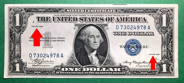 Rare - Double Date - $1 - 1935 - Silver Certificate - Very Fine