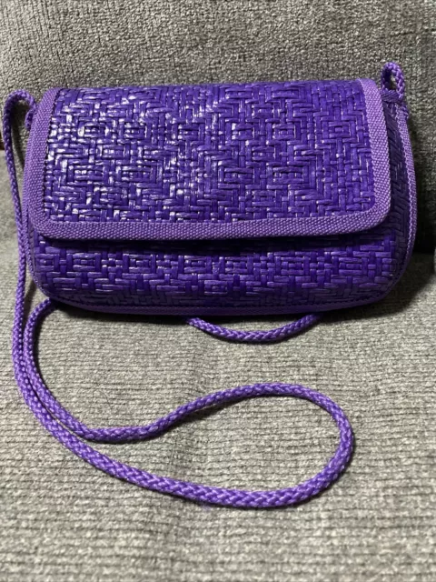 Novelli of Florence Ennelinea Rattan Purse Purple Woven Straw Crossbody