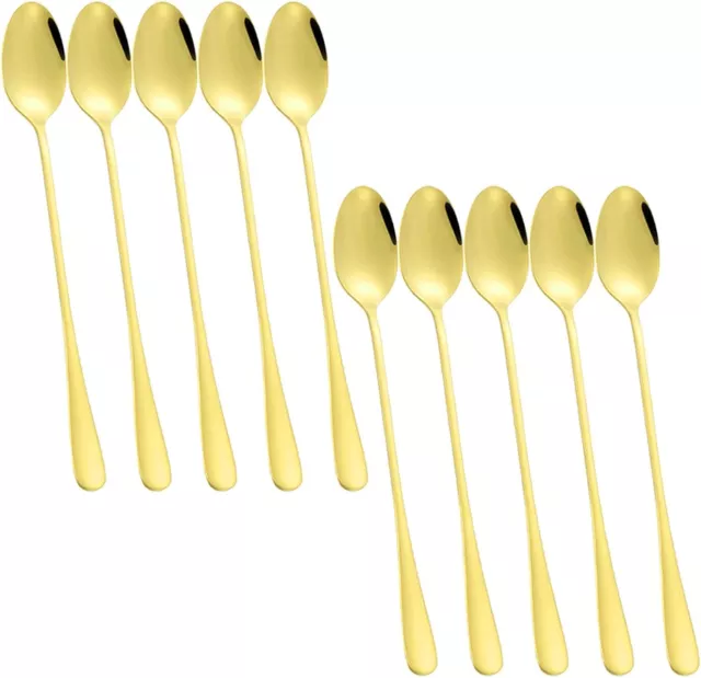 SourceTon - Set di 10 cucchiai da mescolare in acciaio inox, per tè Oro 2