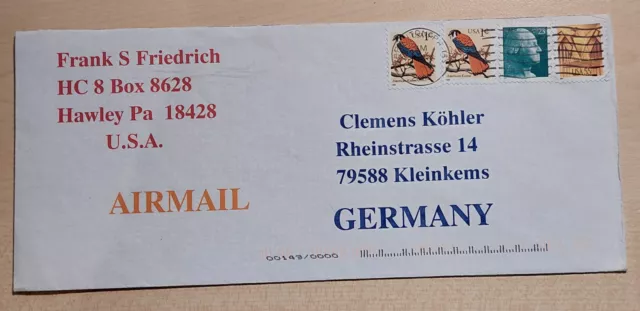 Brief Luftpost gel. USA - Deutschland Briefmarken Stempel