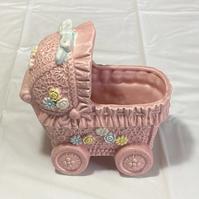 VINTAGE BABY CRADLE Ceramic Planter Pink 8" x 6" x 4" 9.99 PicClick