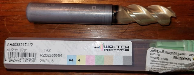 Walter Prototyp Endmill Carbide Square 1/2" × 1.078" NEW