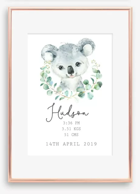 A4 Nursery/Baby personalised,birth announcement/stats Koala Boy Gift Keepsake