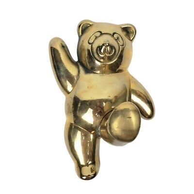 Vintage Brass Dancing Teddy Bear Wall Hanging Clothes Coat Hook Wall Decor 7"