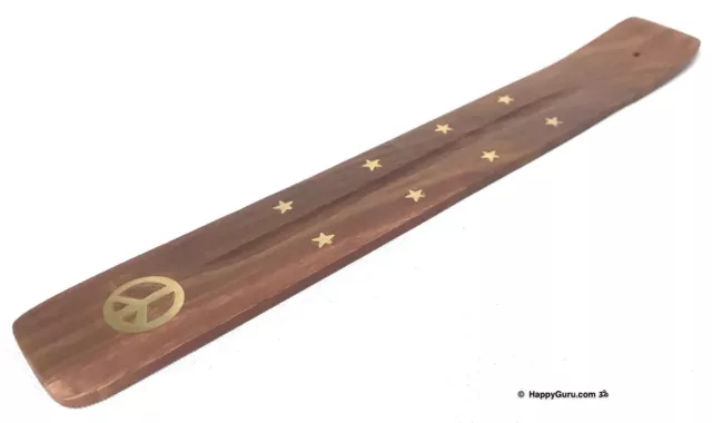 "Peace" Incense Ash Catcher Stick Holder Wood 26cm Happy Guru ☮ ॐ