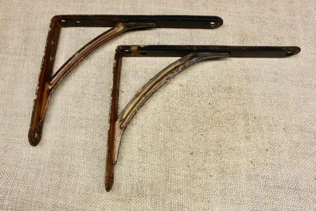 2 Old Shelf Support Brackets 6 1/8 X 8 1/8” Rustic Black Vintage Grain Paint