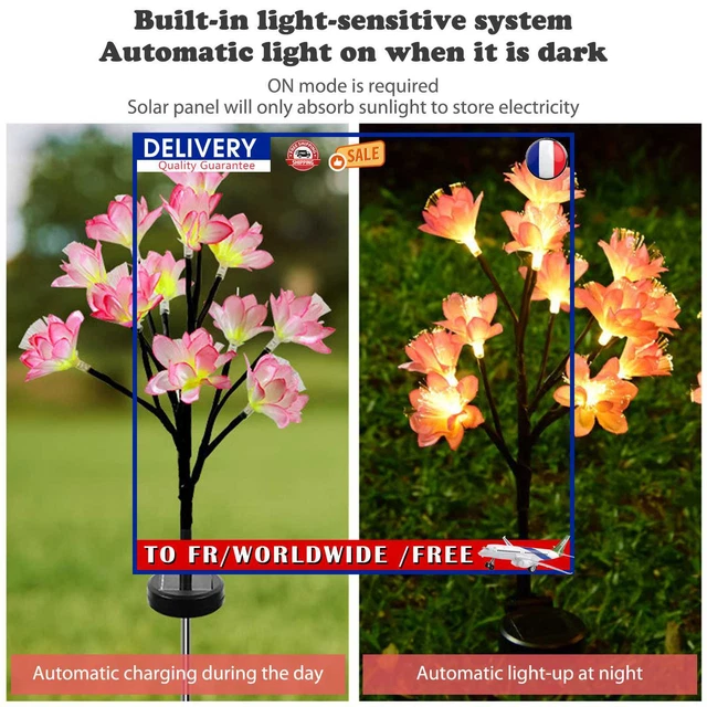 LED Garden Stake Light Waterproof Flower Shaped Solar Lawn Lamp (Pink 2pcs)