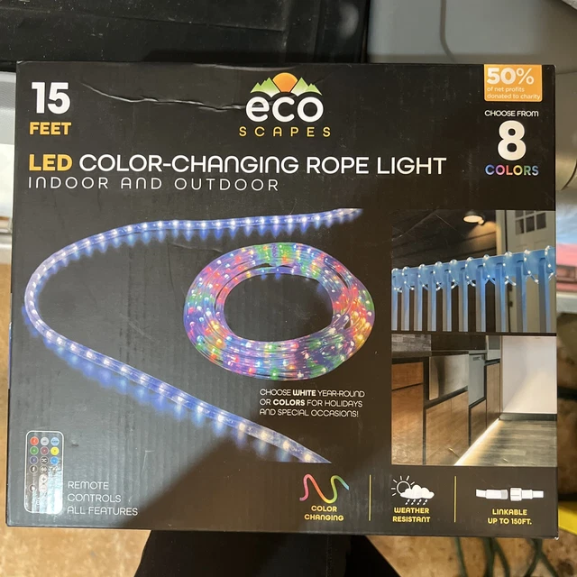 NEW ECOSCAPES, 15 Ft ColorChanging LED Rope String Light Remote Indoor