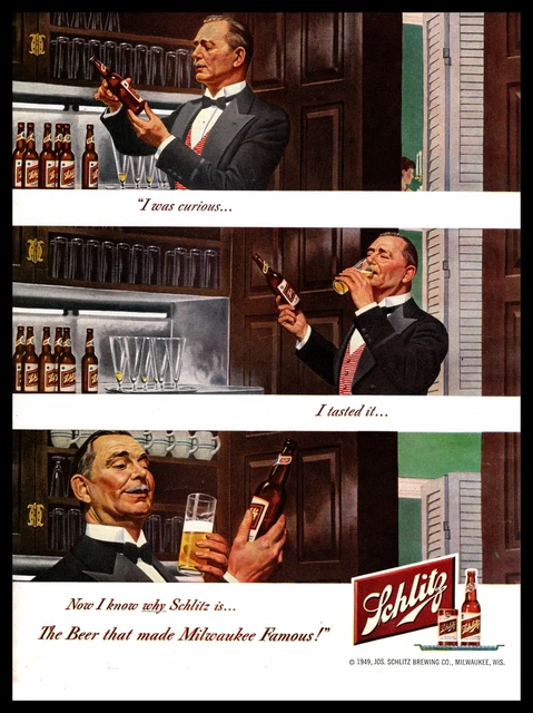1949 Schlitz Beer House Butler In Kitchen Sneaking A Drink Vintage Print Ad