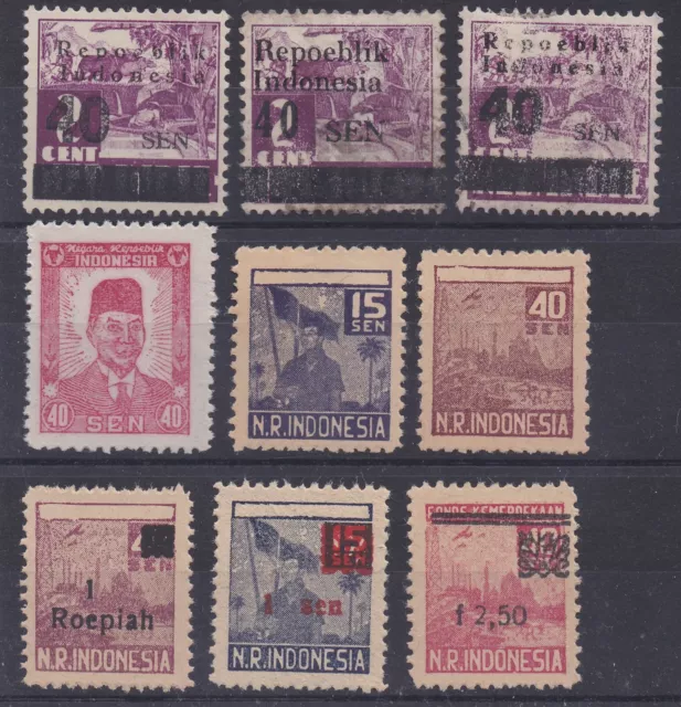 Java 9 stamps revolution period Republik Indonesia ex Dutch Indies