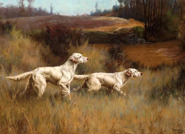Percival Leonard Rosseau "Two Setters on a Point" dog Brown Artwork Fine Art