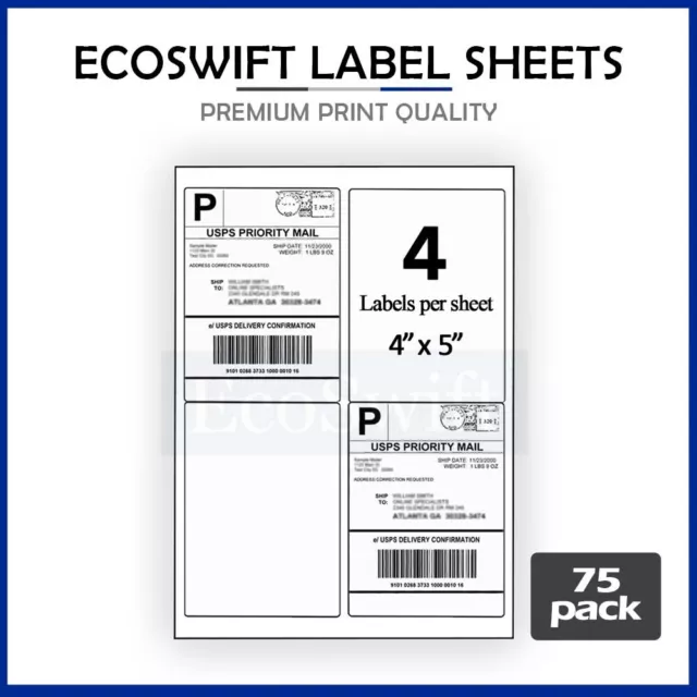 (300) 4 x 5 EcoSwift Laser/Ink Address Shipping Adhesive Labels 4 per sheet