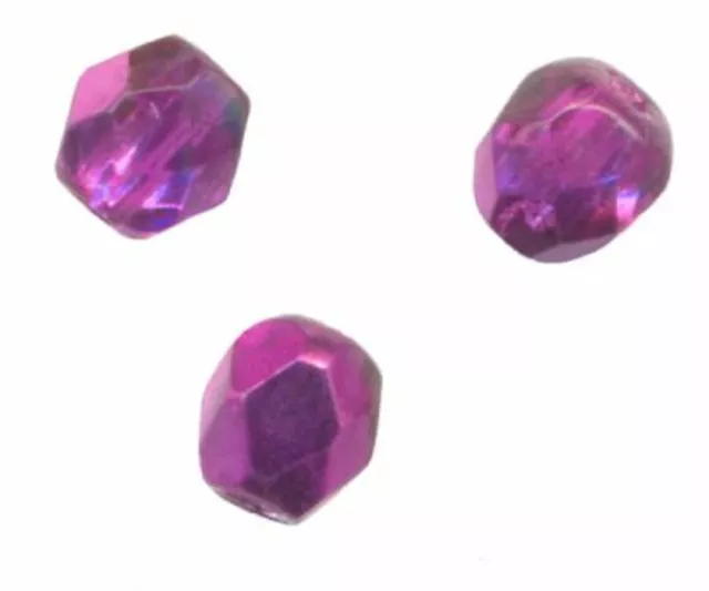 10 PERLES FACETTES DE BOHEME  10 mm  FUSCHIA COMET ARGENT LIGHT