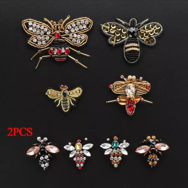 Beaded Embroidery Crystal Applique Sequin Patches Bee Badge Sew on Patch