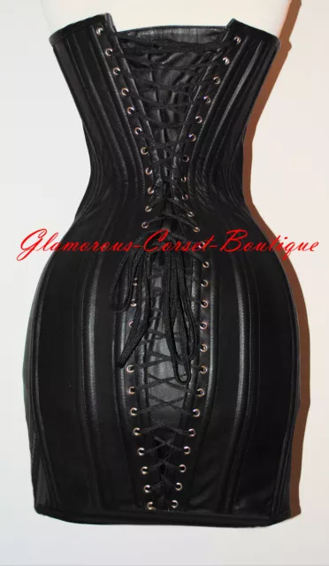 Leather Corset Dress 26 Steel Bones Double Boned Waist Training DOM XS-4XL 2