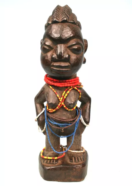 Arte Africano Etnico - Antico Ibeji Yoruba Decorato Di Collane Perline - 24 CMS