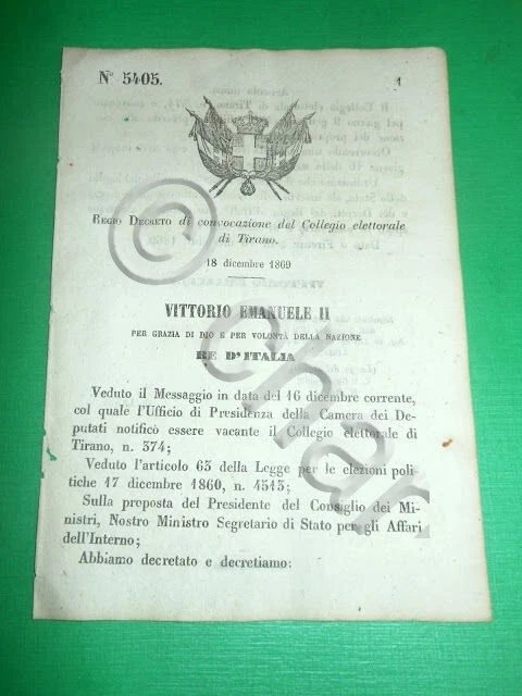 REGNO D'ITALIA REGIO Decreto Convocazione Collegio Elettorale di Tirano