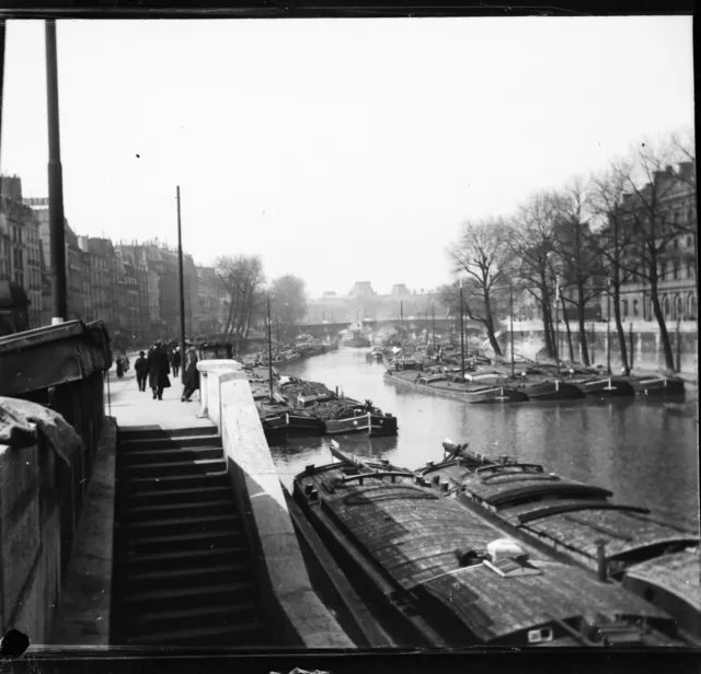 PARIS 1911 - Négatif Verre - La Seine Péniches - 988-3