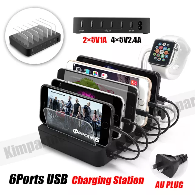 6-Port USB Charge Station Multi-Device Hub Charging Dock for Phone iPad Charger