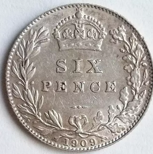 1909 Sixpence Coin Extra Fine Edward VII