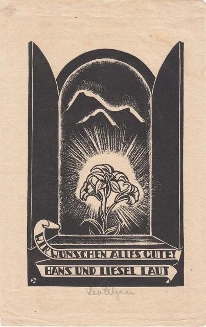 Gute Wünsche Linolschnitt Leo Tilgner 1892-1971 Strahlende Blume