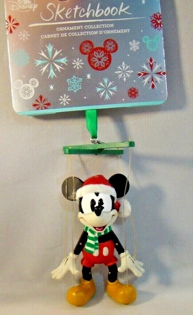 Disney Ornament Mickey Mouse Puppet Marionette Sketchbook Christmas Santa New