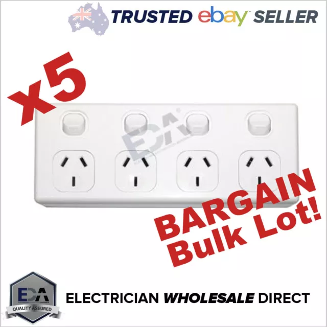 4 Gang GPO 5x Bulk Quad Power Point Outlet 3 Pin Socket Outlet with Switches