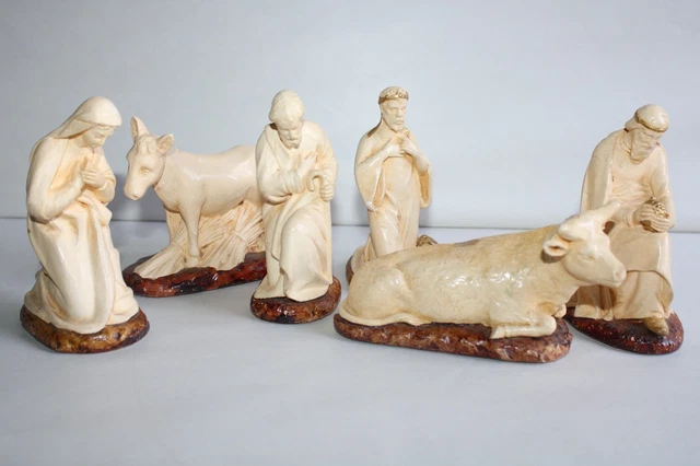 Lot Ancien De 4 Santons Rois Mages DEVINEAU Plâtré, Patrick, Pour Crèche De Noël Vintage