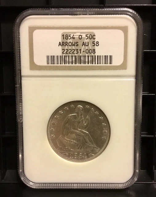 1854-O NGC AU58 Arrows Seated Liberty Half Dollar 50c Almost Uncirculated 58