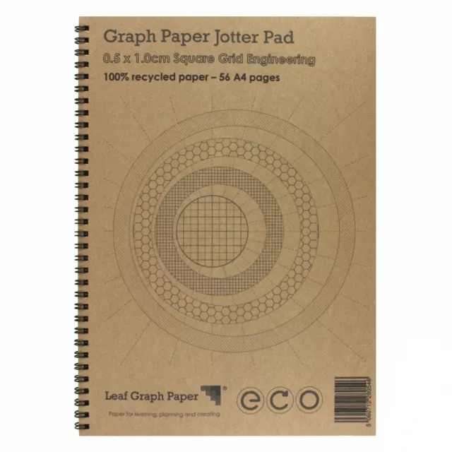 A4 Graphpapier 5 mm 0,5 cm quadratisch Engineering, 100 % recycelt Jotterpad, 56 Seiten