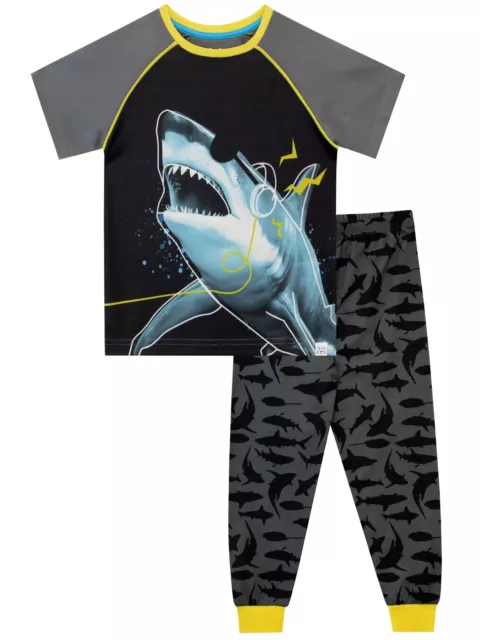 Shark Pyjamas Kids Boys  5 6 7 8 9 10 11 12 Years Short Sleeve Grey Black Set