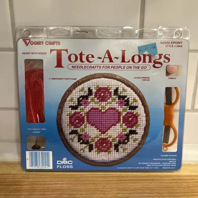 Vintage Tote-A-Longs Counted Cross Stitch Heart with Roses #204A Vogart Crafts