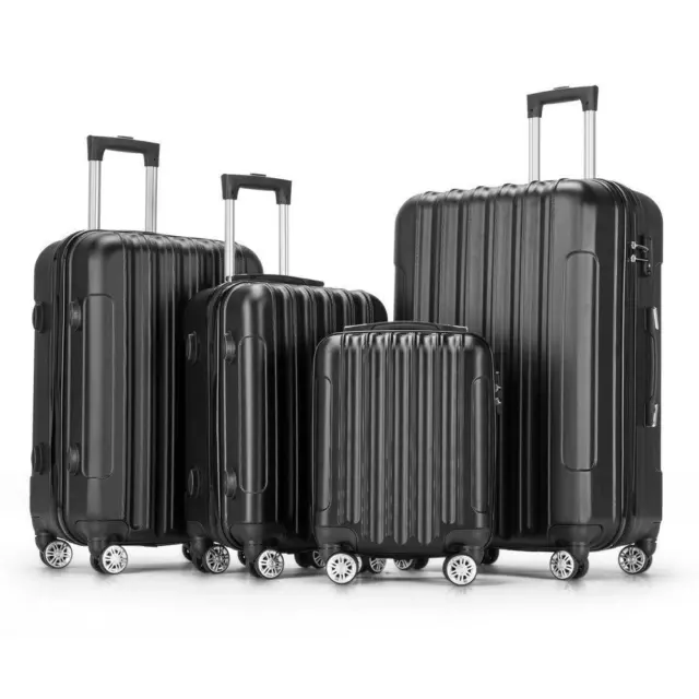 4 Piece Luggage Set Suitcase Spinner Hardshell Lightweight TSA Lock Black 2