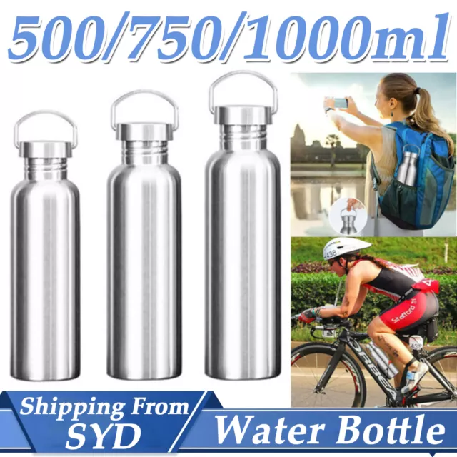 500/750/1000ML STAINLESS STEEL Water Bottle Motivational Sports Drink ...