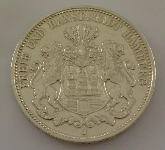 3 Mark Dt. Reich Silber Silbermünze / Freie und Hansestadt Hamburg / 1909 J