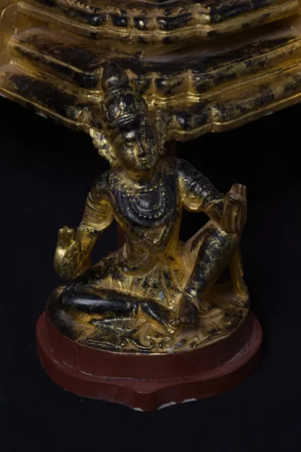 Late 20th Century, Antique Burmese Wooden Throne with Gilded Gold and Angels 9