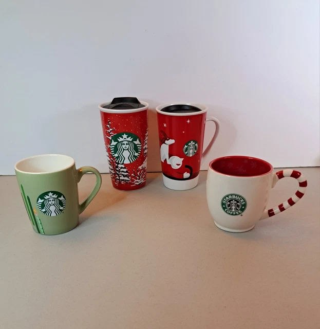Lot 4 Starbucks Coffee Mugs & Lidded Cups Winter Holiday Christmas Themed