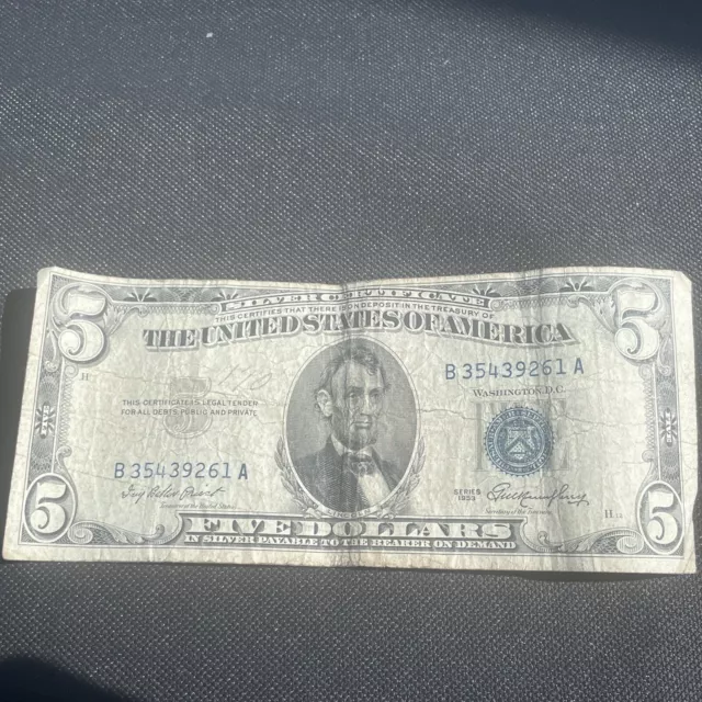 1953 $5 (Five) DOLLAR  BLUE SEAL * Silver Certificate * US NOTE *